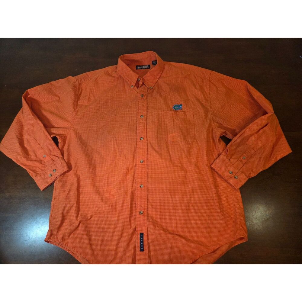 ​VTG Crable Sports Florida Gators Shirt Men XXL Orange Gingham Button Down